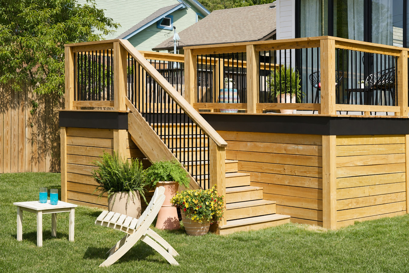 Pressure-treated wood deck construction